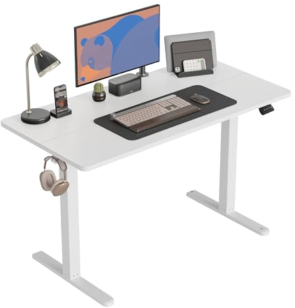 CubiCubi Schreibtisch Höhenverstellbar Elektrisch, 120 x 60 cm Stehpult T-Beine aus Stahl mit Funktions-Memory-Steuerung, Anti-kollisions System, Weiß Rahmen/Weiß Tischplatte