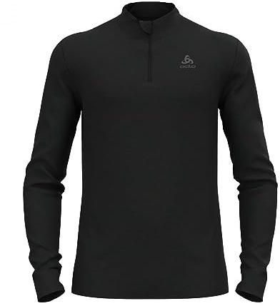 Odlo Herren Funktionsunterwäsche Langarm Shirt mit Reißverschluss MERINO 200, black, M