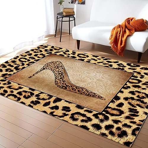 TEMLAN High Heels Mit Leopardenmuster Teppiche Gegend, Tierfarbe Leopard Kurzflor Teppiche für Wohnzimmer, Schlafzimmer, Kinderzimmer, Büro, etc 40 x 60cm