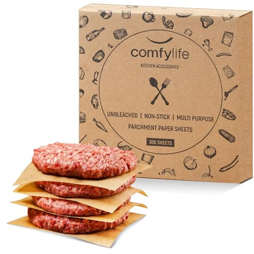 Comfylife 300Pcs 6x6in Patty Paper - No Curl, No Tear, No Burn Baking Paper (6 x 6 inch) – Precut Parchment Paper For Baking or Lining – No Chemical Unbleached Parchment Paper – Cookie Paper