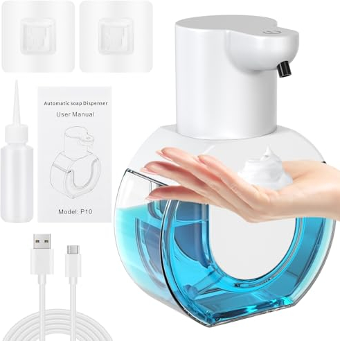 IGUGI Automatico Dispensador Jabon Baño, Dispensador Automático Jabon 420ml, Dispensador de Espuma Automático, Carga USB con Sensor Dispensador Jabon Cocina, IPX5 Resistente 4 Niveles Ajustables