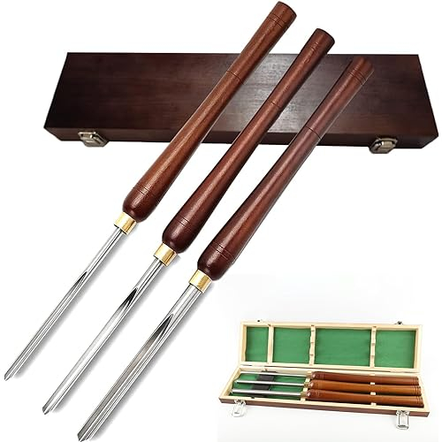 Generic 3-Teiliges Spindelformröhre Drechseln HSS Drehmeißel Drechselmesser Set, Holzdrehmaschine Drechseleisen Drechselwerkzeug Für Holz Mit Holzgriff in Holzbox