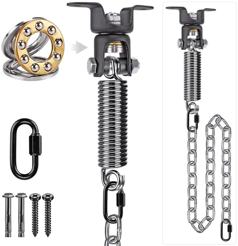 SELEWARE Kit de suspension pour hamac, suspension de balançoire à roulement avec ressort, chaîne de 99,1 cm et mousqueton, rotation à 360°, hamac robuste pour intérieur et extérieur, balançoire pour