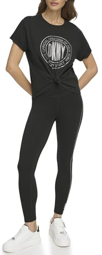 DKNY Women's Rhinestone Medallion T-Shirt, Black, M