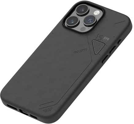 Aulumu A15 Veganes Leder für iPhone 15 Pro Magnetische Hülle [Einzigartiges Kühlfenster] - Kompatibel mit Magsafe [Metall Individuelle Tasten] Stoßfest Kratzfest Handyhülle - Schwarz