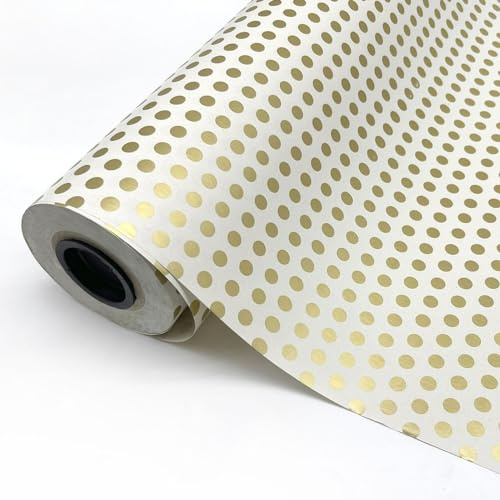 Papel de regalo en bobina. Rollo grande de 100M. Ideal para: Comercios, envolver regalos, cumpleaños y Navidad. (62 cm, Lunar dorado)