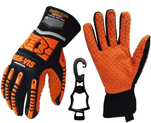 Seibertron HIGH-VIS SDXO2 Supergrip und GEL gefüllte Handschuhe mit Impact Schutz/Schlagfestes Öl abweisend Security mit Protektoren Bergbau Auswirkungen Handschuh L mit 1 schwarzen Handschuhclip
