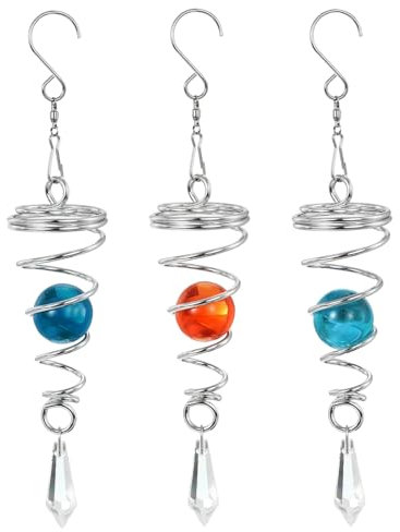 PATIKIL 8 Gazing Kugel Spirale Ende 1 Set/3Stk Dekorative Windräder 1 Kristallglas Kugel mit Hänger Drehhaken für Innen Außen Garten Dekoration Vielfarbig