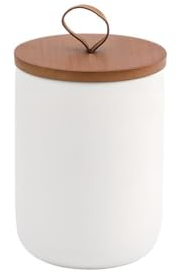 Simcat Bocal de rangement alimentaire en céramique – Boîte hermétique pour thé, café et sucre – Boîte hermétique avec couvercle en bois – Boîte de rangement pour biscuits – 766,9 g (blanc, taille M)