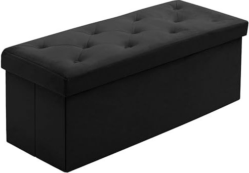 A406 Folding Ottoman Storage Box with Lids Velvet Storage Chest Footrest Pouffe Storage Unit Bench Stool with Resilient Sponge for Bedroom, Living Room & Entryway-76cm(BLACK)