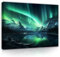 Bilder Polarlicht Landschaft Berge Nordlicht blau türkis 40x30 cm - Modern Leinwandbild Groß XXL Wohnzimmer Schlafzimmer Wandbild Kunstdruck Wandbilder Desing Wand Bild auf Leinwand Aufhängefertig
