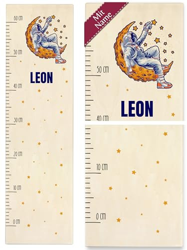 Shirtracer Messlatte Kinder personalisiert Astronaut Mond Sterne | Holz, 0 - 60 cm, Größe, Dekoration, Geschenk, Messleiste, Weltall, Galaxie, Weltraum, Universum, Space