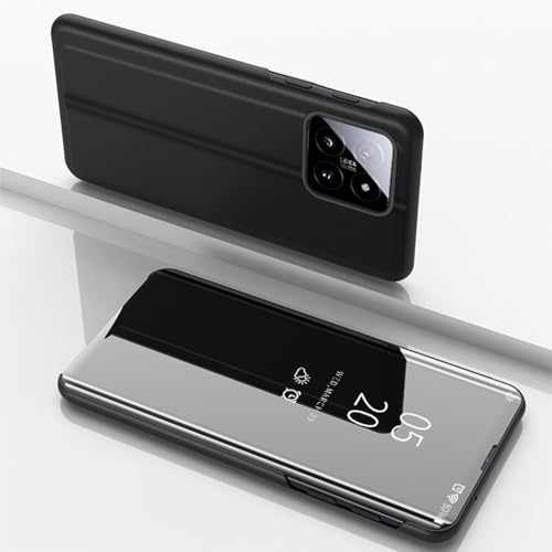 Wigento Für Xiaomi 14 View Spiegel Handy Smart Cover Wake UP Funktion Case Schwarz