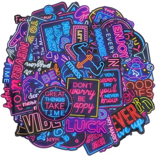 50Pcs Neon Stickers Motivational Stickers Glow in The Dark Stickers Cool Stickers Waterproof Sticker for Bumper, Laptop, Skateboard, Water Bottle, Luggage, Phone