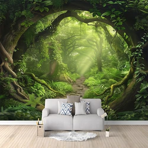 Papier Peint Mural 3D Arbre Vert Forêt 200x140 cm Papier Peint Panoramique Poster Tapisserie Photo, Papier Peint intissé pour Chambre Salon Personnalisé Murale Décoration