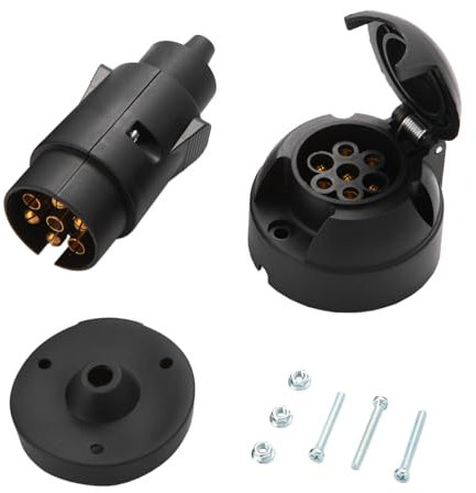 Feuunly Anhänger Stecker 7 Polig Und Anhänger Steckdose 7 Polig, Wasserdicht Anhänger Stecker Steckdose 7 Poliger 12V, 7 Polig Steckdose Mit Gummidichtung, Für Anhänger PKW LKW RV KFZ (Gummiende)