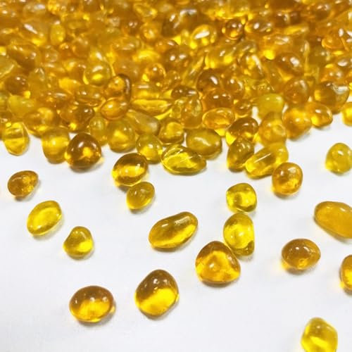 0.89LB Yellow Aquarium Glass Stones Sea Glass Pebbles for Fish Tanks Decorations Aquarium Gravel Fish Tank Rocks, Glass Gems Stones Beads Pebbles Rock Sand for Vase Filler Fish Turtle Tank Decorations