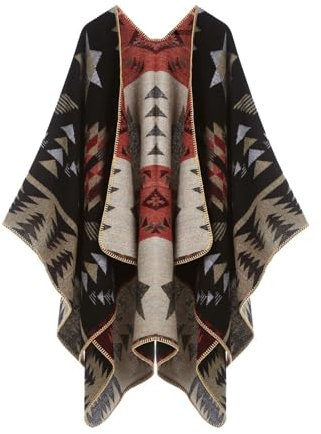 Strickjacken Für Damen Elegant Umhang Poncho Handtuch Vintage Stillschal Schlaufenschal Herbst Winter Gestreifte Trachten Strickjacke Damen Ponchos Lässig Kap-Schal Schal（2-Brown，Einheitsgröße）