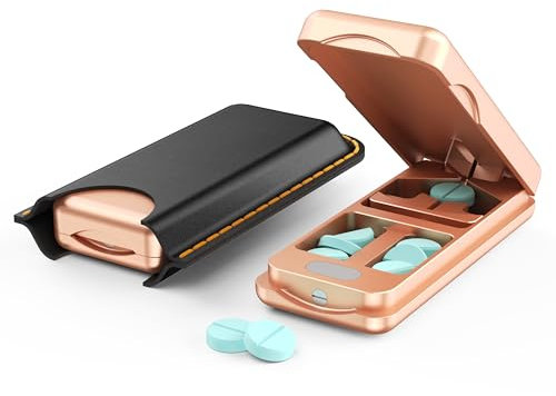 HQEUZ Tablettenteiler Aluminium für Kleine und Große Pillen Tablettenschneider mit 316 L Edelstahl Klinge Tragbarer Pillenschneider mit Aufbewahrungsfach Einfache Handhabung Pill Cutter, Rose Gold