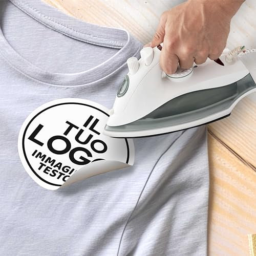 Mr Pubblicità - Fino a 25 termoadesivi per tessuti personalizzato - adesivo da applicare con ferro da stiro - per abbigliamento, dimensioni e forme varie (Cerchio, 5 cm)