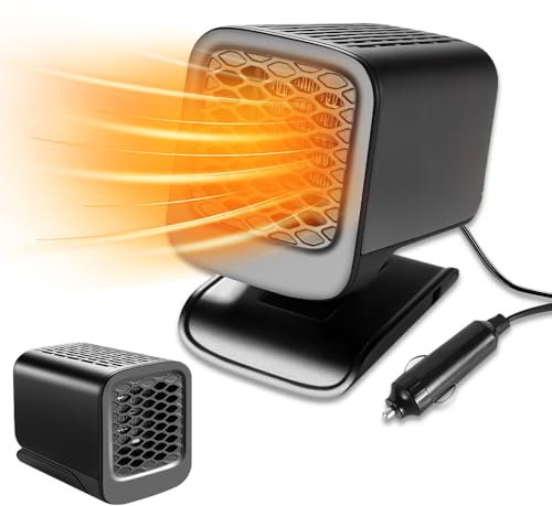 XPJBKC Calefactor Coche 12V, Calefactor Coche Mechero, Calefactor para Coche con Rotación de 360°, Calefactor 12V con Encendedor de Cigarrillos, 2 en 1 Calentamiento Rápido Calefactor 12V Furgoneta
