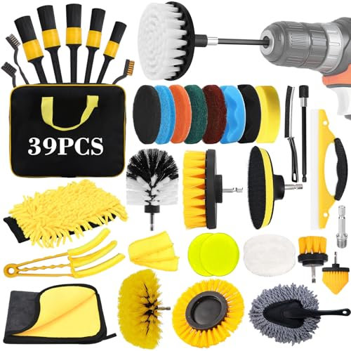 TEGOVE 39 Pcs Lot De Brosse Nettoyage Voiture,Kit de Brosse Nettoyage Voiture,Kit de Détail de Voiture pour Voiture,Jantes,Baignoire,Carrelage,Cuisine,Canapé,Coins et Barbecue