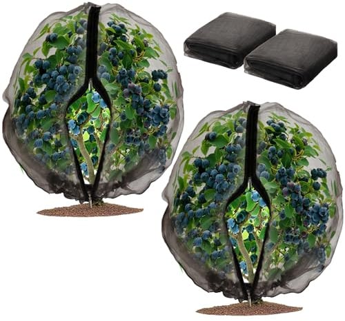 Homiton Lot de 2 filets pour arbres fruitiers avec fermeture éclair et cordon de serrage, 1,2 x 1,5 m, filet de jardin en maille ultra fine pour plantes, oiseaux pour myrtilles, arbres fruitiers,