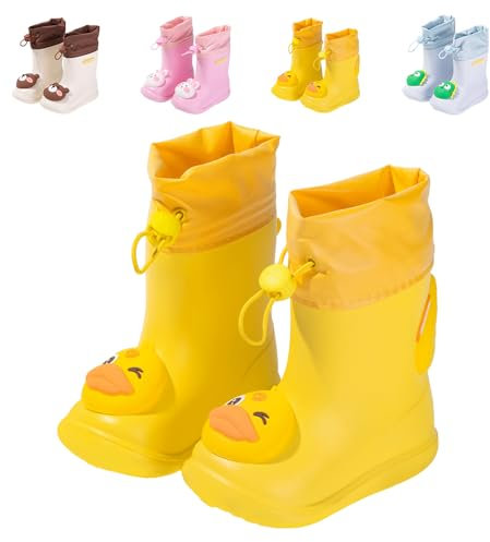 DRECAGE Stivali Gomma Bambino e Bambina Ragazzo e Ragazza Stivali da Pioggia Anatra Impermeabile Giallo 20/21 EU 140 MM