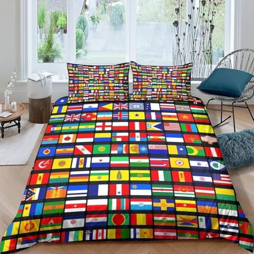 Bettwäsche 260X240 cm Länderflaggen Der Welt 3D Druck Bettbezüge Kuschelig Atmungsaktive Bettwäsche-Sets 3 Teilig Betten Set Mit Reißverschluss Und 2 Kissenbezug Kinder Jungen Mädchen-723724380282953