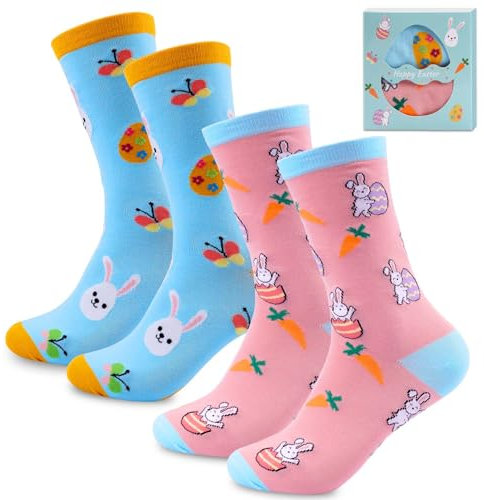 2 pares de calcetines de Pascua, regalos de Pascua para mujeres y hombres, calcetines de conejito de Pascua, calcetines de media pantorrilla con forma de huevo de conejito de Pascua, medias unisex