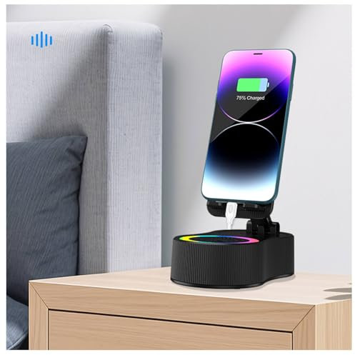 SMADOM Birthday Gifts for Men Women Her Him Cell Phone Stand with Wireless Bluetooth Speaker and Charger and Colorful Ambient Light HD Surround Sound with Phones Tablets Cool Gadget for Men (Black)