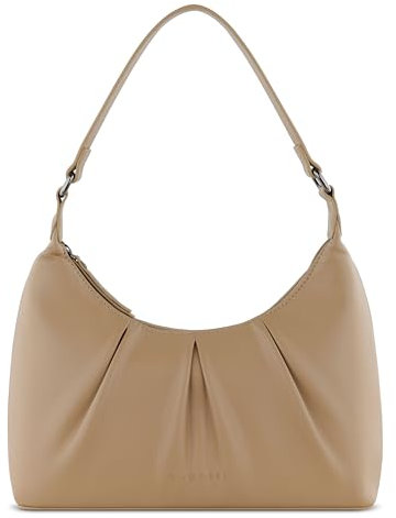 bugatti Mila kleine Schultertasche aus Kunstleder, Damen-Umhängetasche, sand