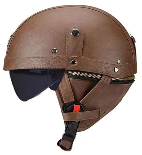Casco Da Moto D'epoca Casco Retrò In Pelle Mezzo Casco Stile Tedesco Scooter Cruiser Elicottero Casco Da Incidente Con Visiera Casco Da Scooter Ciclomotore Mezzo Casco Da Moto B,XL=61-62CM