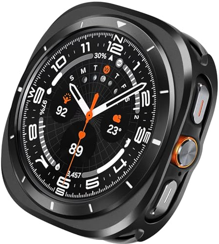ZZDZZ Metallo Cover Protettiva per Samsung Galaxy Watch Ultra 47mm (2024) con Indietro Copertina, Protettiva Custodia Ultra Sottile Telaio Duro per Galaxy Watch 7 Ultra 47mm (Nero/Bianco)