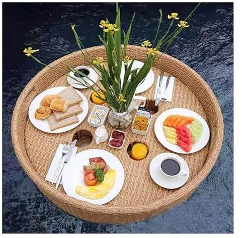 WDWDW Panier Flottant Ultra-Large de 60 cm, Plateau de Service Rond tissé pour Piscine, Boissons, Brunch et Repas sur l'eau