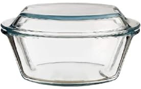 Hyper Mart Borosilicate Glass Casserole Set, Round Dishes with Lids, 0.5L, 1.0L, 1.5L, Oven & Microwave Safe (Small -0.5 Ltr.)