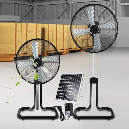MZQMK Solar Rechargeable Floor Standing Fan With Solar Panel, Battery Powered, Two Charging Methods, Oscillating Pedestal Fan For Home Warehouse(50cm/20in)