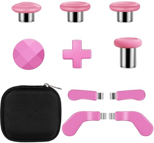 Metal Thumbsticks for Xbox One Elite Series 2, Component Pack Includes 4 Swap Magnetic Joysticks, 4 Paddles, 1 Standard D-Pads Elite Series 2 Core Controller Parts (Hot Pink)