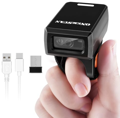 Barcode Scanner, Barcode-Leser 1D 2D QR Mini drahtloser tragbarer Finger-Scanner mit 2,4G drahtloser & drahtgebundener Verbindung & Bluetooth Ring Barcode-Scanner für iOS Android Win Warehouse Store