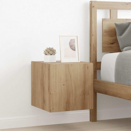 GeenYuu TV Wall Cabinet Craft Oak 30.5 x 35 x 30 cm Modern Hanging Shelf with LED Lighting Wood Composite Space Saving Storage for Living Room Versatile TV Stand