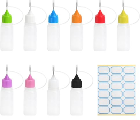 10 Stück Kleine Flaschen Zum Befüllen, Quetschflasche Set – 10ml Liquid Flaschen Als Nadelflaschen mit Farbdeckeln und Etiketten, Dosierflasche für Präzises Dosieren Beim Basteln, Diy und Ordnung