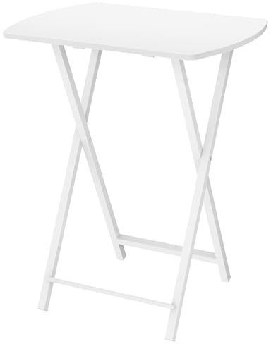 HOOBRO Side Table, Folding Tray Table, Snack Dinner Table for Eating at Couch, Sofa End Table for Small Space, Living Room, Industrial, Easy Storage, Stable Metal Frame, White EWW17BZ01