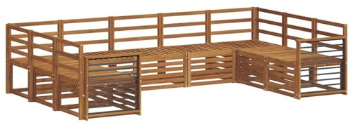 vidaXL Sofagarnituren 9 pcs Natur Massivholz Akazie, Moderne Gartenbank, strapazierfähige Eckmöbel für draußen, gemütliches Loungeset für Terrasse und Patio