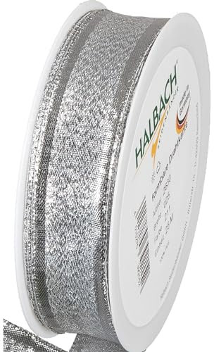 Halbach Seidenbänder Geschenkband Silber - made in Germany - mit formbaren Drahtkanten | 25mm x 25m | Edles goldenes Band für Hochzeit oder Weihnachten