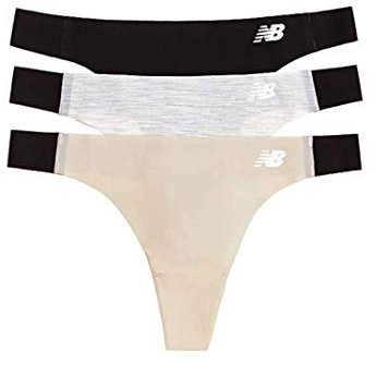 New Balance Women's Laser Thong Panties (3 Pack), Black/Concrete Grey Space Dye/Nude, X-Large