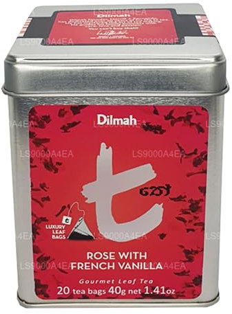 Dilmah T-Series Rose with French Vanilla 20 Luxury Leaf Tea Bags – 40g | Premium Ceylon Black Tea with Rose & French Vanilla Flavour | Floral & Aromatic Tea