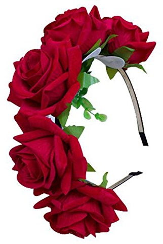 TININNA Damen Hochzeit Künstliche Rose Stirnband Haarkranz Haarschmuck Blumenkranz Garland Rot EINWEG Verpackung