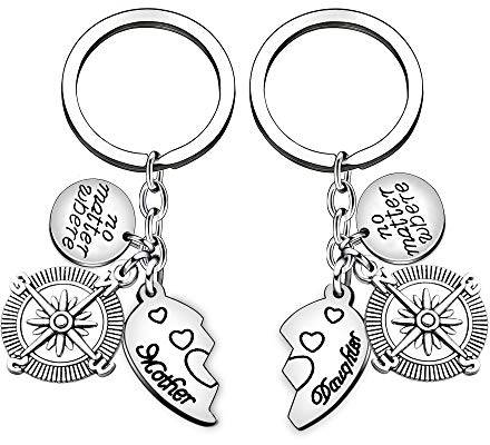 2 stücke Mutter Schlüsselanhänger Ring Set Egal Wo Mutter Tochter Liebe Für Immer Kompass Anhänger Geschenk Frauen Mädchen