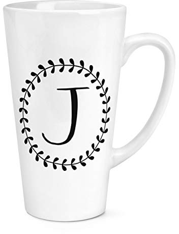 Letter J Floral Wreath Alphabet 17oz Large Latte Mug Cup