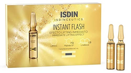 ISDIN Isdinceutics Instant Flash, Sérum en Ampollas con Efecto Lifting Inmediato que Reduce los Signos de la Fatiga en la Piel, 5 ampollas x 2 ml
